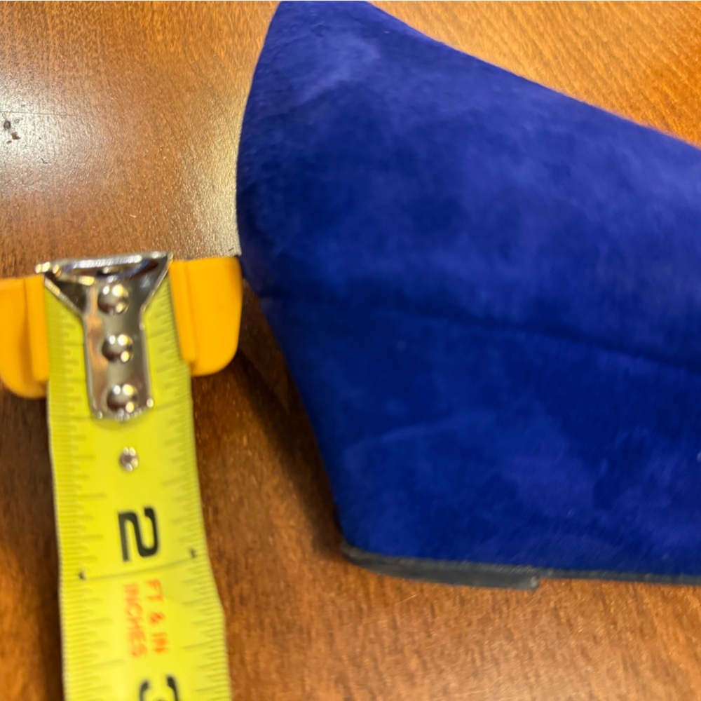 Loeffler Randall Blue Suede Leather Peep Toe 2” wedges w/ Gold Studs Size 9.5 - Picture 11 of 13
